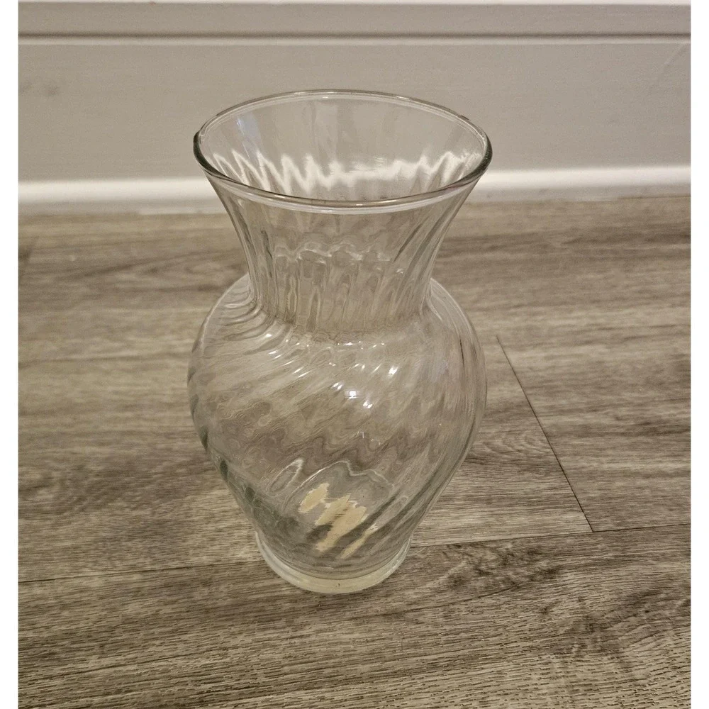 clear swirl glass ginger vase flared ruffled rim minimalist floral home decor